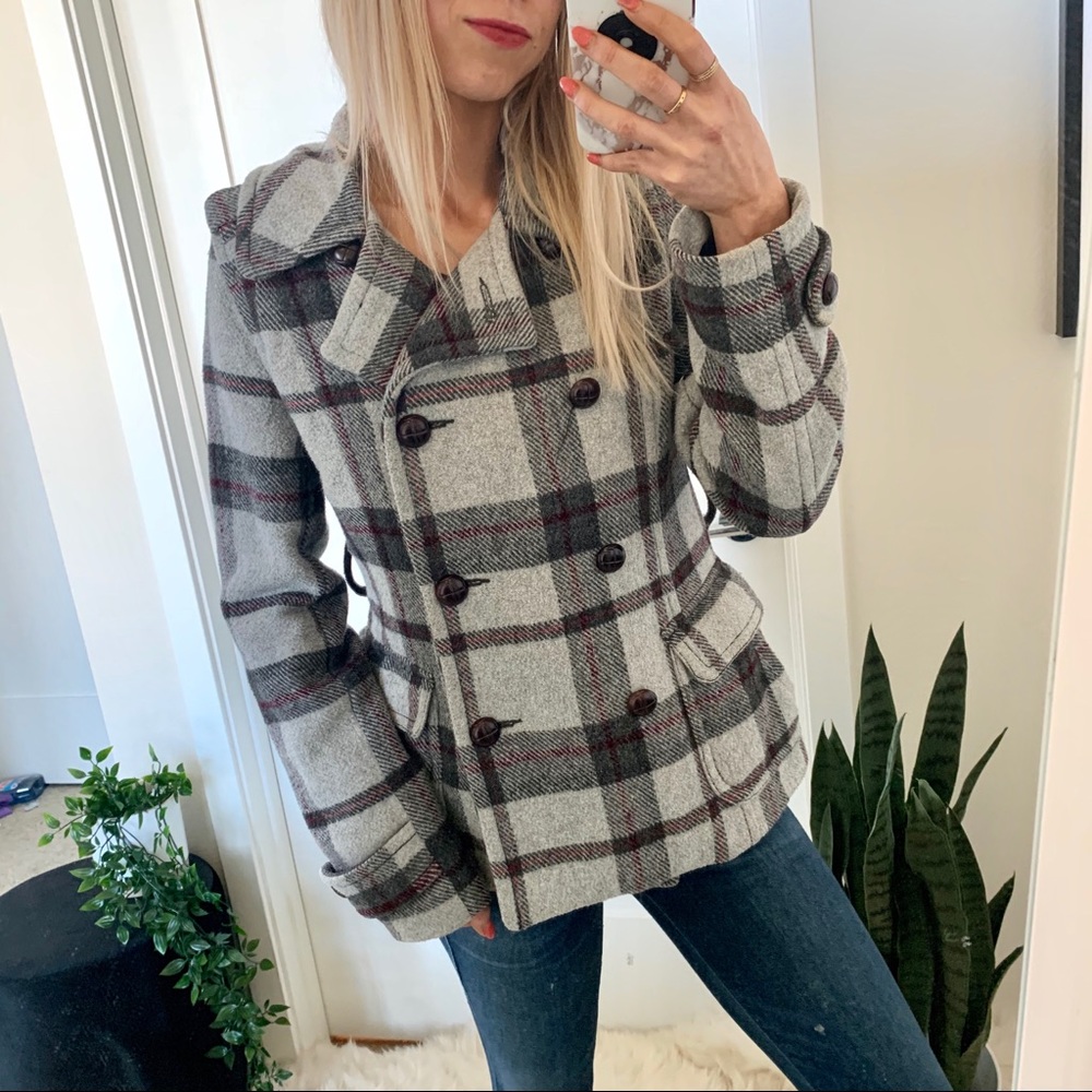 AEO Wool Plaid Double Breasted Jacket Small